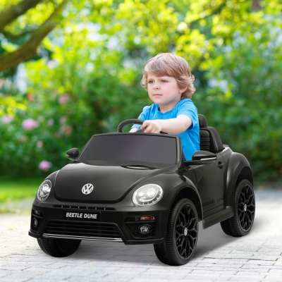 Qaba 12V Volkswagen Beetle Licensed Electric Car for Kids w/ Remote Control, 4 Spring Suspension Wheels, Soft Start, Black