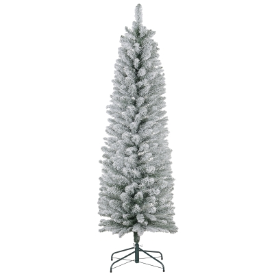 HOMCOM 5ft Snow Flocked Pencil Christmas Tree, Metal Base