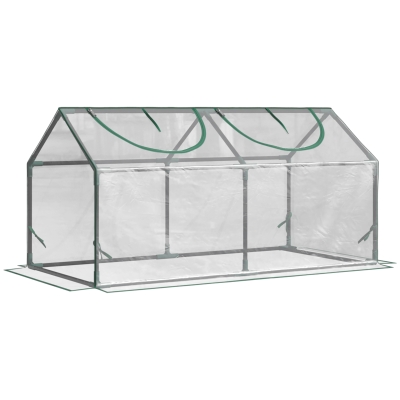 Outsunny 47" x 23.6" x 23.6" Portable Mini Tunnel Greenhouse Garden Planting Outdoor Flower Warm House Box with 2 Windows, Steel Frame and Weatherized Cover, Clear