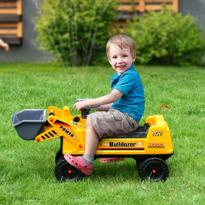 Qaba Kids Bulldozer Ride-On Toy, Yellow with Digging Bucket