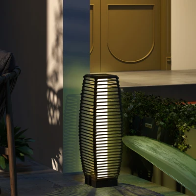 Outsunny Solar Rattan Lantern, Auto On/Off Outdoor Light, Gray