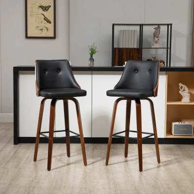 HOMCOM Bar Height Swivel Bar Stools, PU Leather, Tufted, Set of 2, Black