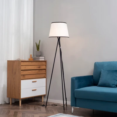 HOMCOM Modern Tripod Floor Lamp, Black Fabric Shade