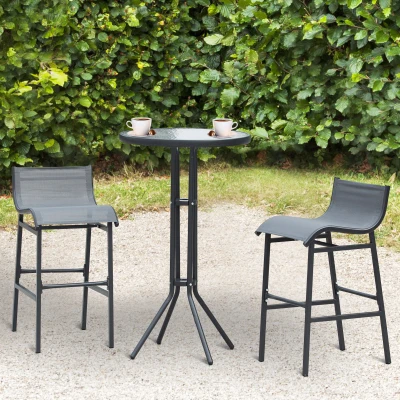 Outsunny 3-Piece Bar Height Bistro Set for 2, Charcoal Gray