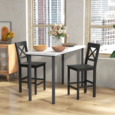 HOMCOM Counter Height Stools Set of 2, Farmhouse Bar Stools with Backs, Solid Wood Counter Stools for Kitchen Island