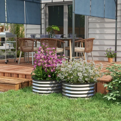 Outsunny Set of 2 Metal Raised Garden Beds, Silver