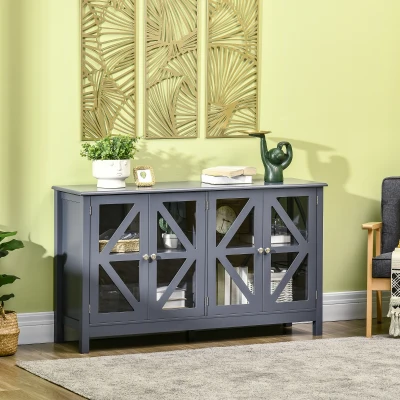 HOMCOM Buffet Cabinet with Glass Doors & Adjustable Shelf, Gray