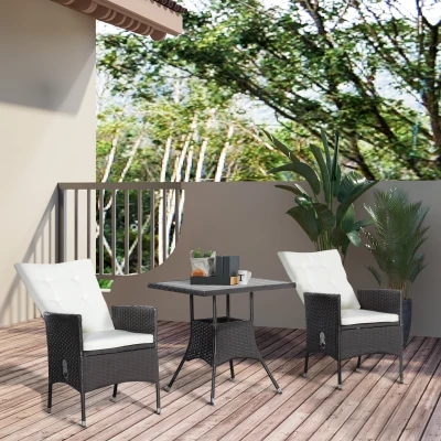 Outsunny 3-Piece Wicker Bistro Set, Cream White with Cushions