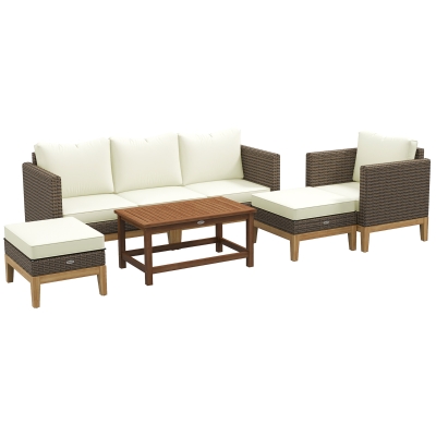 Outsunny 5-Piece Patio Furniture Set, PE Rattan, Cream White
