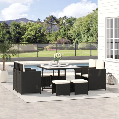 Outsunny 9-Piece Rattan Patio Furniture Set, Black/Cream White