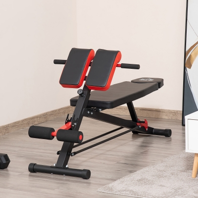 Soozier Adjustable Weight Bench Roman Chair Exercise Training Multi-Functional Hyper Extension Bench Dumbbell Bench Ab Sit up Decline Flat Black and Red