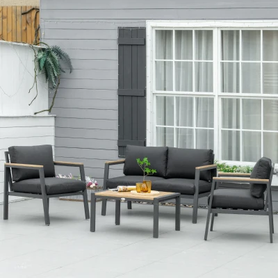 Outsunny 4-Piece Outdoor Patio Furniture Set, Dark Gray Sofa Set