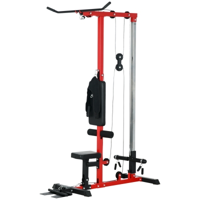 Soozier Lat Pull Down Machine, Adjustable High/Low Pulley, Red