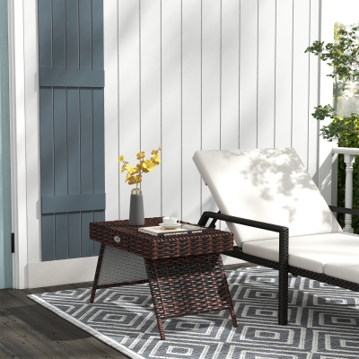 Outsunny Folding Rattan Side Table, Outdoor Coffee Table, Brown