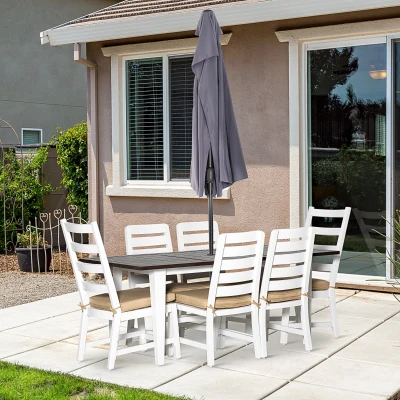 Outsunny Patio Dining Set for 6, Table & Chairs, Beige