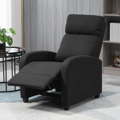 HOMCOM Fabric Recliner Chair, Manual Home Theater Seating, Single Reclining Sofa Chair with Padded Seat for Living Room, Black