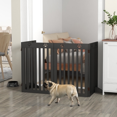 PawHut 80" Extra Wide Freestanding Pet Gate with Support Feet, Black