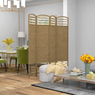 HOMCOM 4-Panel Folding Privacy Screen Room Divider, Natural