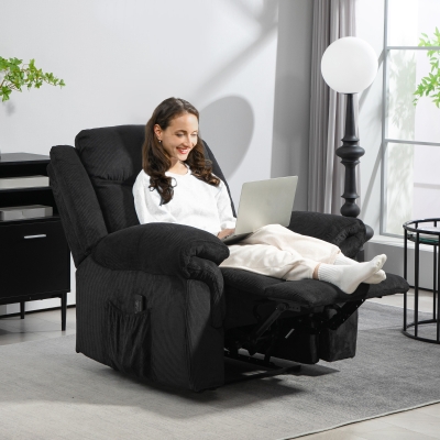 HOMCOM Manual Recliner Chair with Vibration Massage, Side Pockets, Corduroy Reclining Chair for Living Room, Black