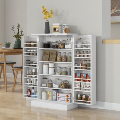HOMCOM Freestanding Kitchen Pantry Storage Cabinet Kitchen Cabinet with 5-Tier Shelf 12 Spice Racks Adjustable Shelves White