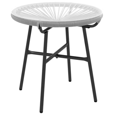 Outsunny Rattan Side Table, Round Outdoor Table, with Round PE Rattan and Tempered Glass Table Top for Patio, Garden, Grey