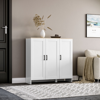 HOMCOM Modern Sideboard Cabinet with Adjustable Shelves, 3 Doors for Modern Kitchen & Dining Room, Ideal for Homeowners, White