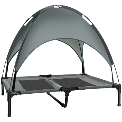 PawHut 36" Elevated Dog Bed with Canopy, UV Protection, Gray