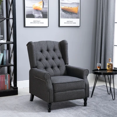 HOMCOM Tufted Wingback Recliner Accent Chair, Dark Gray
