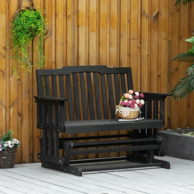 Outsunny Patio Swing Glider Bench, 2-Person Quick Drying Loveseat, Black
