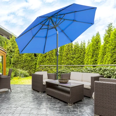 Outsunny 9FT Patio Umbrella, Outdoor Market with Crank, Dark Blue