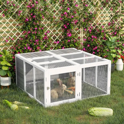 PawHut Wooden Rabbit Hutch, Foldable Top for 1-4 Bunnies