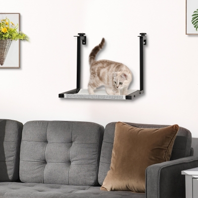 PawHut Wall-Mounted Cat Shelf, Kitten Perch, Kitty Furniture with Breathable Mesh Mat for Relaxing, Sleeping, Black