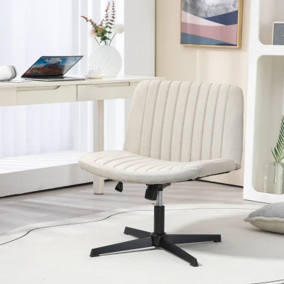 HOMCOM Criss Cross Fabric Office Chair, Armless, Adjustable Height, Beige
