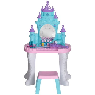 Qaba Kids Vanity Set with Mirror & Stool, Castle Design