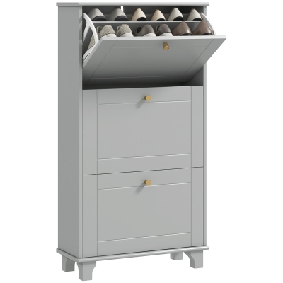 HOMCOM Narrow Shoe Storage with 3 Flip Drawers and Adjustable Shelves, Shoe Cabinet Organizer for 12 Pairs of Shoes, Grey
