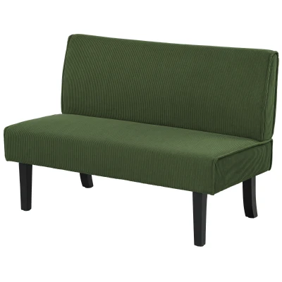 HOMCOM 46.5" Loveseat Couch with USB Ports, Corduroy Love Seat Sofa with Wood Legs for Living Room, Bedroom, Small Space, Green