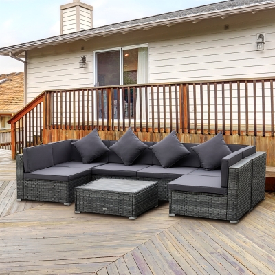 Rattan Sofa Set 29.25"x29.25"x23.5" Grey