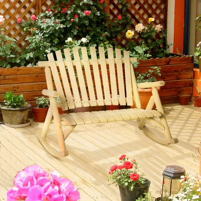 Outsunny Outdoor Wooden Rocking Chair, Double-Person, Natural