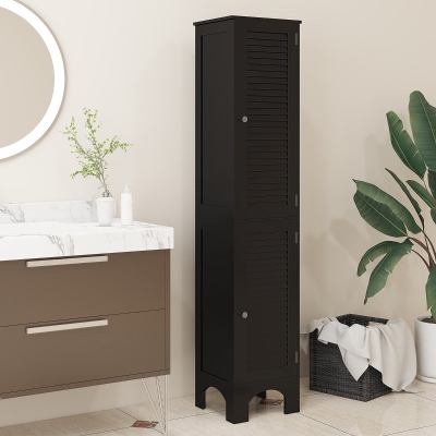 HOMCOM Narrow Bathroom Cabinet, Tall Bathroom Storage Cabinet with Shelves and Doors, Black