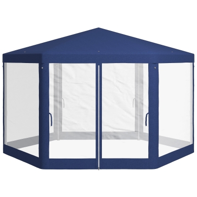 Outsunny 13' Hexagon Outdoor Party Tent, Blue Canopy with Mesh Walls