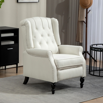HOMCOM Wingback Reclining Chair with Footrest, Button Tufted Recliner Chair with Rolled Armrests for Living Room, Cream White