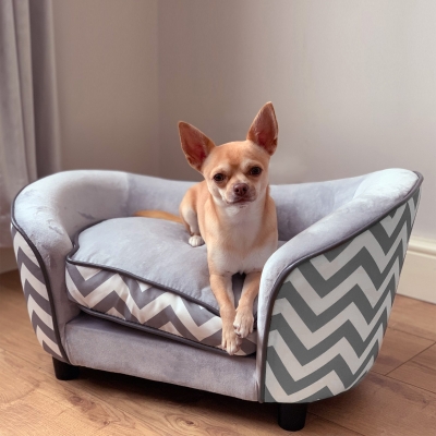 PawHut Pet Sofa Elevated Dog Bed Raised Cat Couch Puppy Furniture for Small Sized Dogs with Storage Removable Cushion Cover Grey