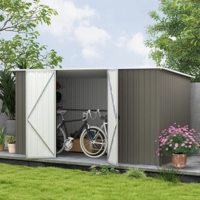 Outsunny 11' x 6' Metal Storage Shed, Lockable Utility, Light Gray