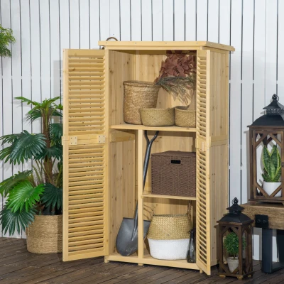 Outsunny 5' x 3' Wooden Outdoor Storage Cabinet, Natural