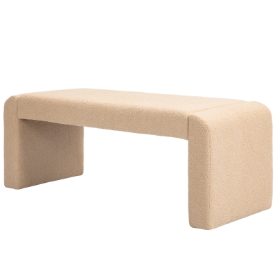 HOMCOM Upholstered Bedroom Bench, Boucle End of Bed Bench, Modern U-Shaped Entryway Bench, 47 x 18 x 18 Inches, Light Brown