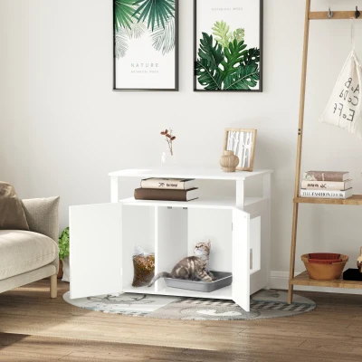 PawHut Cat Litter Box Enclosure Furniture, White