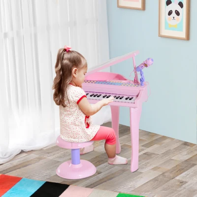 Qaba 37-Key Kids Piano with Stool & Microphone, Pink