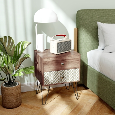 HOMCOM Side Table with Drawers, Nightstand, Bedside Table, Sofa End Table, for Bedroom, Brown