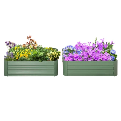 Outsunny 39" x 39" x 12" Set of 2 Raised Garden Bed, Elevated Planter Box with Galvanized Steel Frame for Growing Flowers, Herbs, Succulents, Green