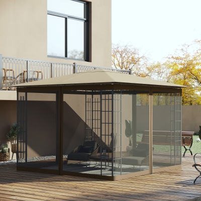 Outsunny Replacement Mosquito Netting for Gazebo 10' x 10' Black Screen Walls for Canopy with Zippers for Parties and Outdoor Activities, Khaki